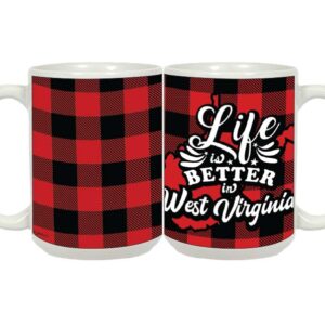 WEST VIRGINIA MUG CERAMIC GRANDE PLAID LIFE IS BETTER