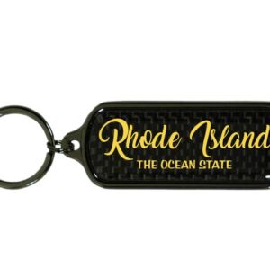RHODE ISLAND KEYCHAIN CARBON FIBER OBLONG SCRIPT