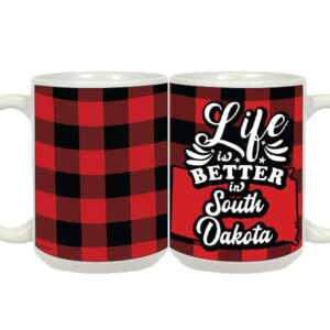 SOUTH DAKOTA MUG CERAMIC GRANDE PLAID LIFE IS BETTER (15oz)