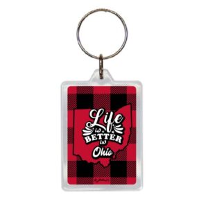 OHIO KEYCHAIN LUCITE PLAID LIFE IS BETTER
