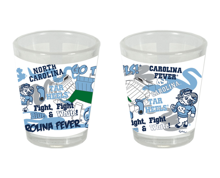 NORTH CAROLINA TAR HEELS SHOTGLASS CAMPUS SYMBOLS