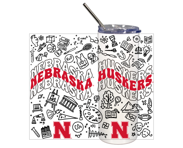 NEBRASKA CORNHUSKERS MUG TUMBLER SKINNY DOODLES