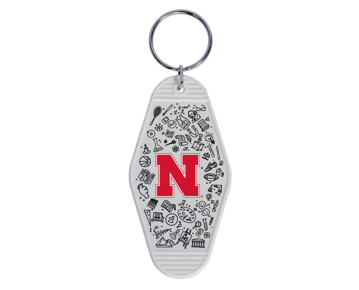 NEBRASKA CORNHUSKERS KEYCHAIN MOTEL WHT DOODLES