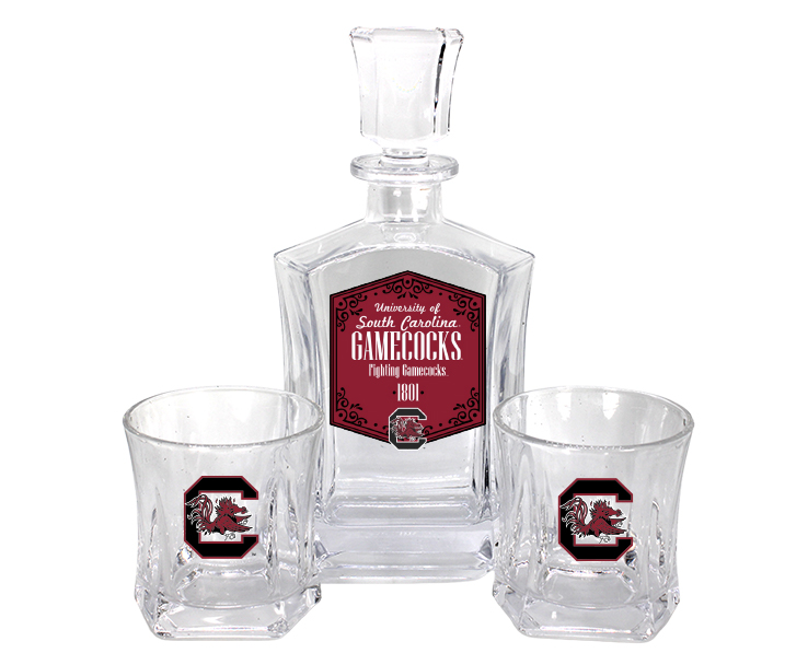 SOUTH CAROLINA GAMECOCKS DRINKWARE DECANTER SET W/ 2 GLASSES